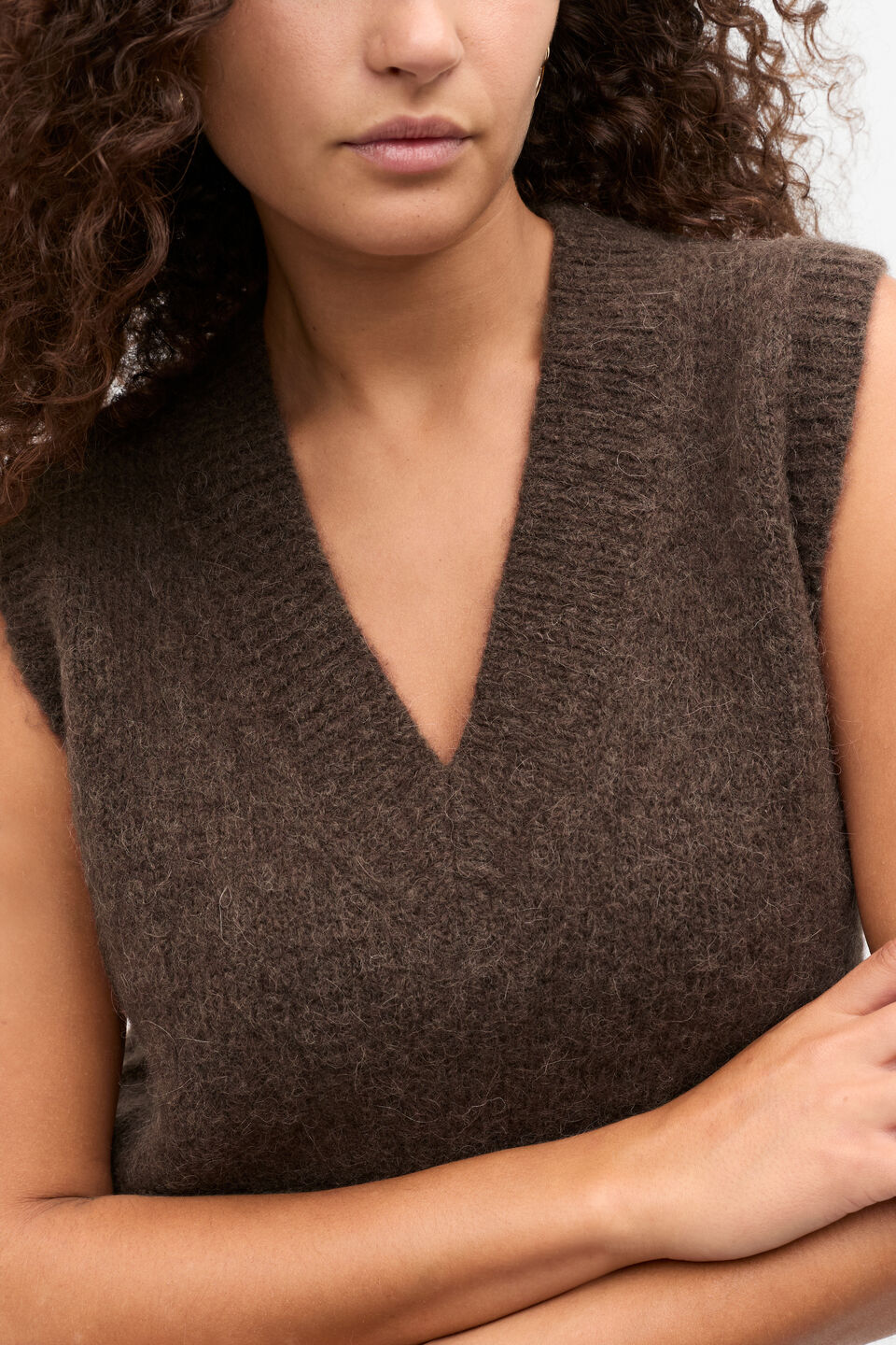 Lofty V Neck Vest  Dark Espresso Marle