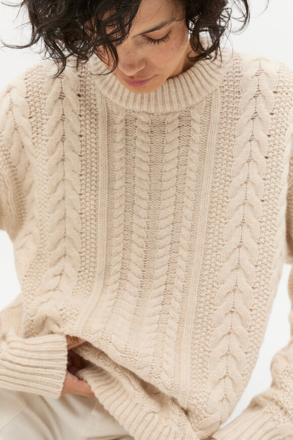 Cable Slouch Crew Neck Knit  Oat Marle  hi-res