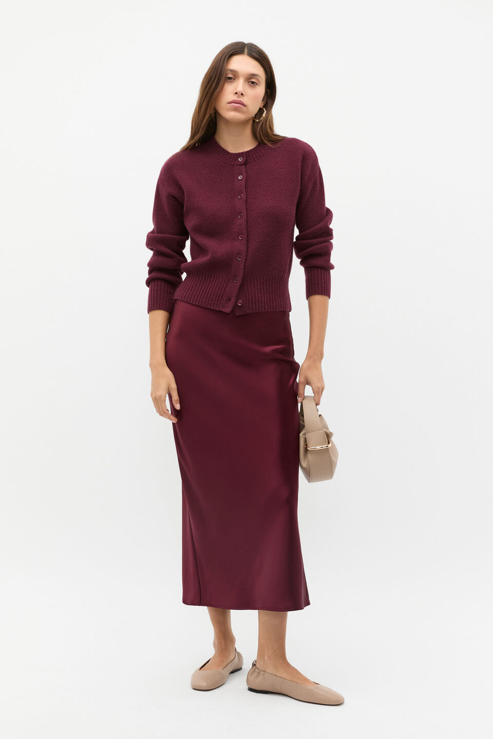 Satin Slip Skirt  Plum Red