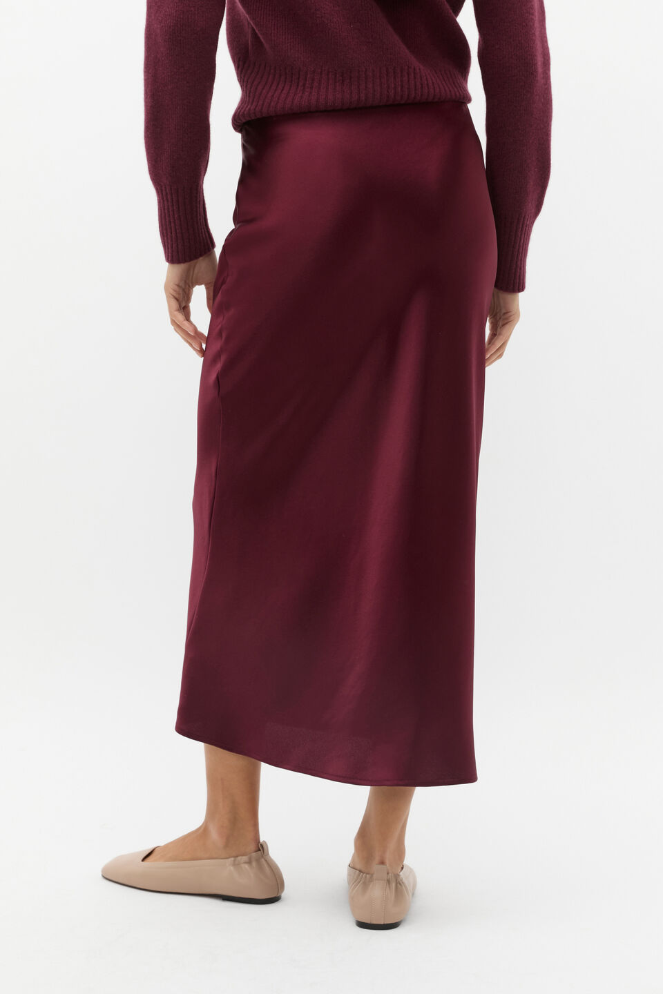 Satin Slip Skirt  Plum Red