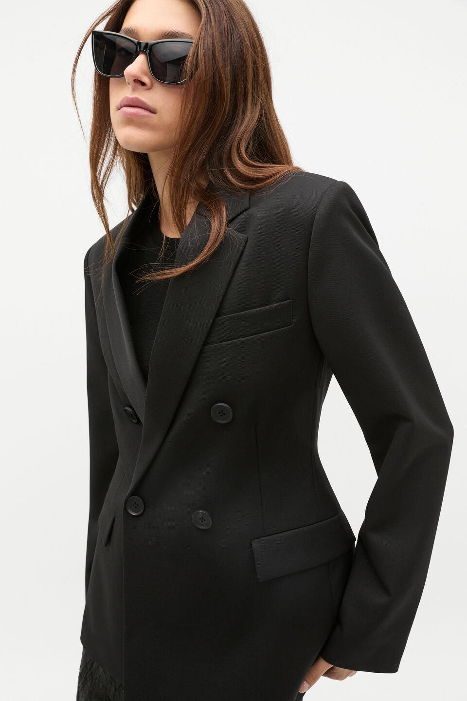 Wool Blend Waisted Blazer  Black