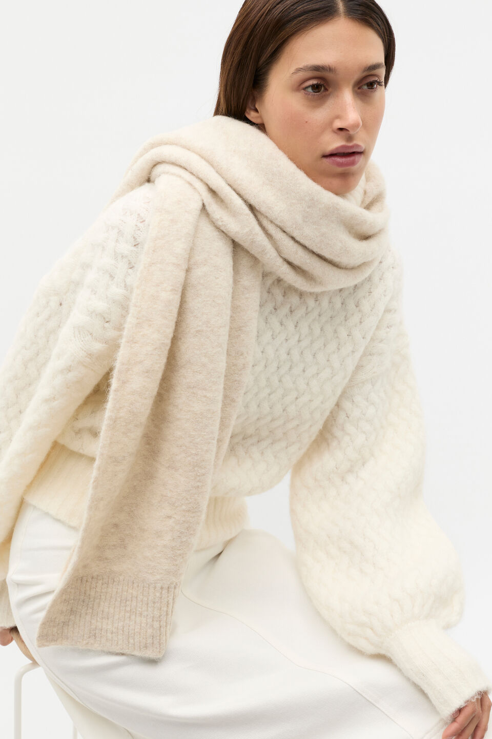 Fluffy Textured Scarf  Oat Marle