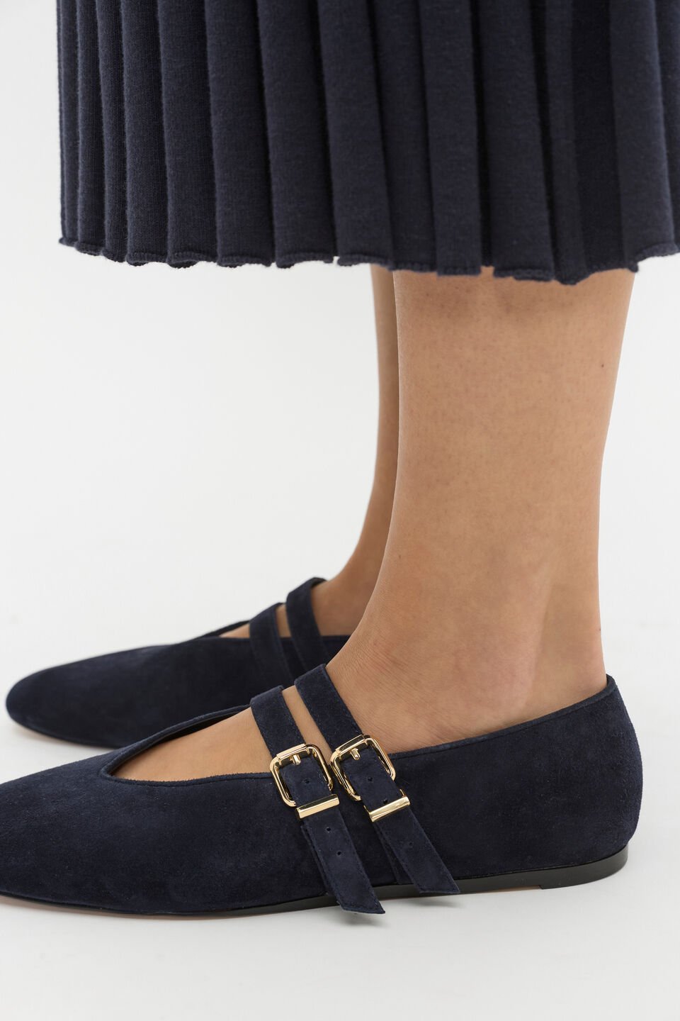 Astrid Suede Double Strap Ballet Flat  Twilight Blue Suede