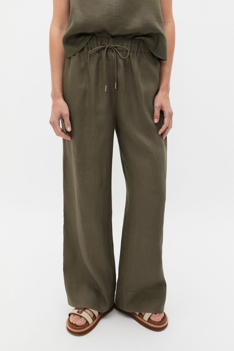 Core Linen Casual Tie Pant  Olive Leaf