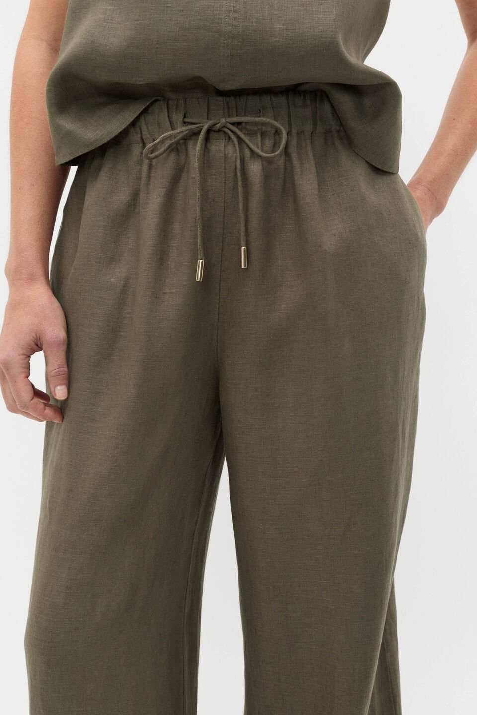 Core Linen Casual Tie Pant  Olive Leaf