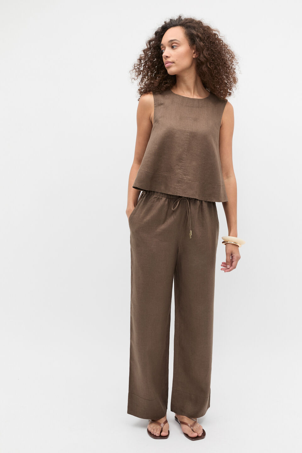 Core Linen Casual Tie Pant  Pinecone