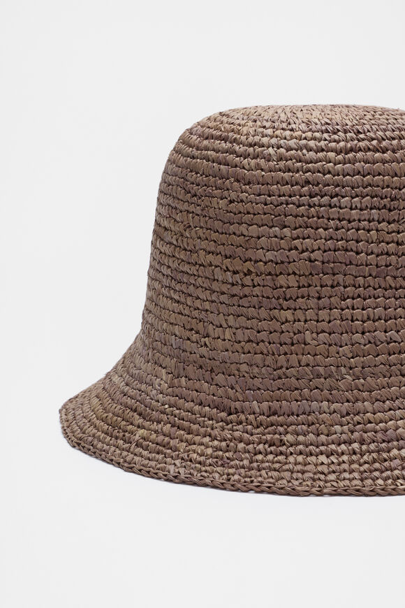 Short Brim Raffia Bucket Hat  Nutmeg  hi-res