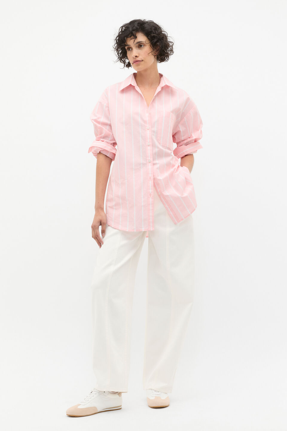 Poplin Pocket Front Shirt  Rose Petal Stripe
