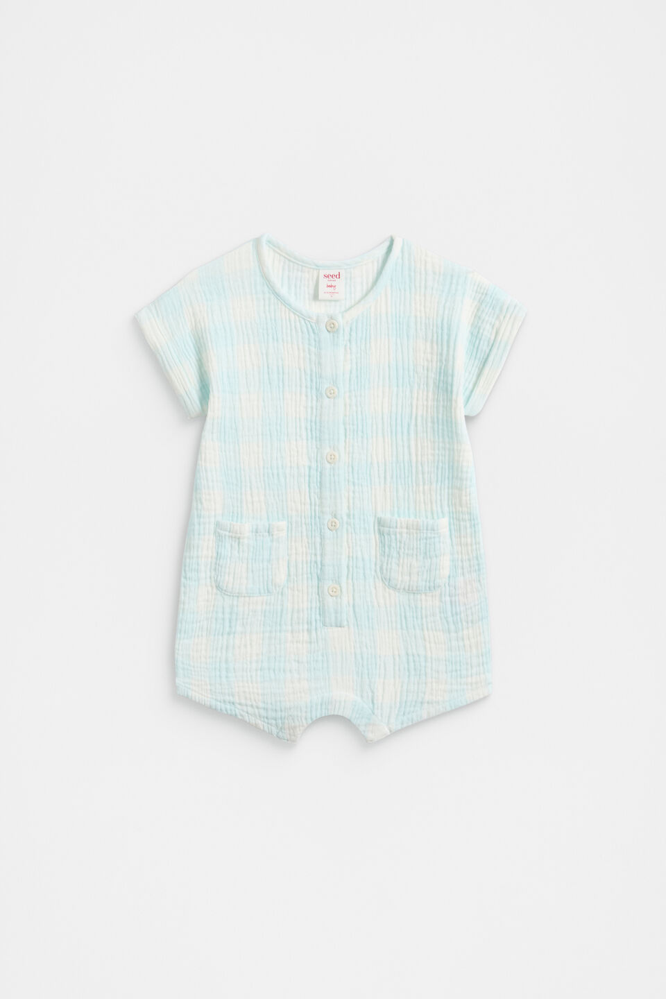 Gingham Romper  Glacier Blue