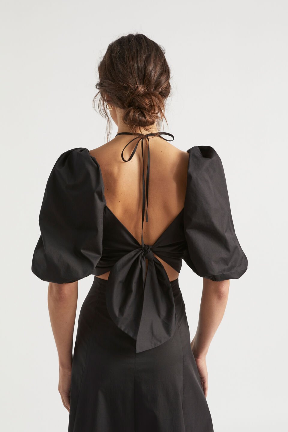 Sateen Tie Neck Top  Black