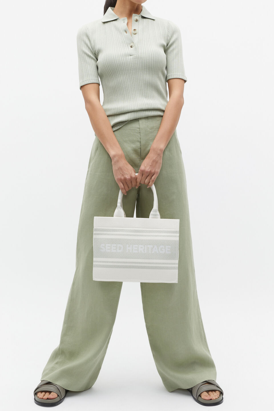 Woven Mini Structured Tote  Pale Olive