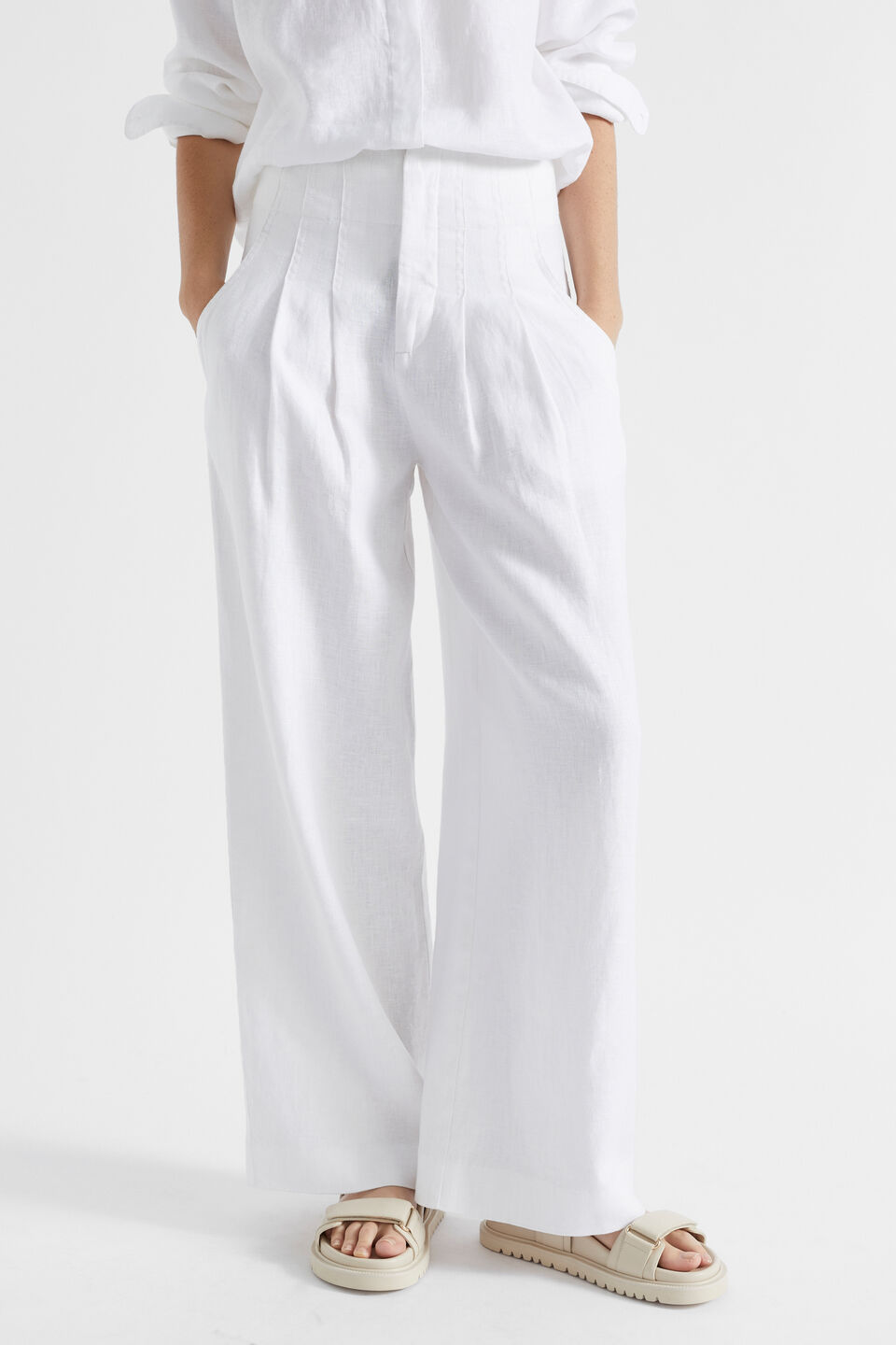 Core Linen Palazzo Pant  Whisper White