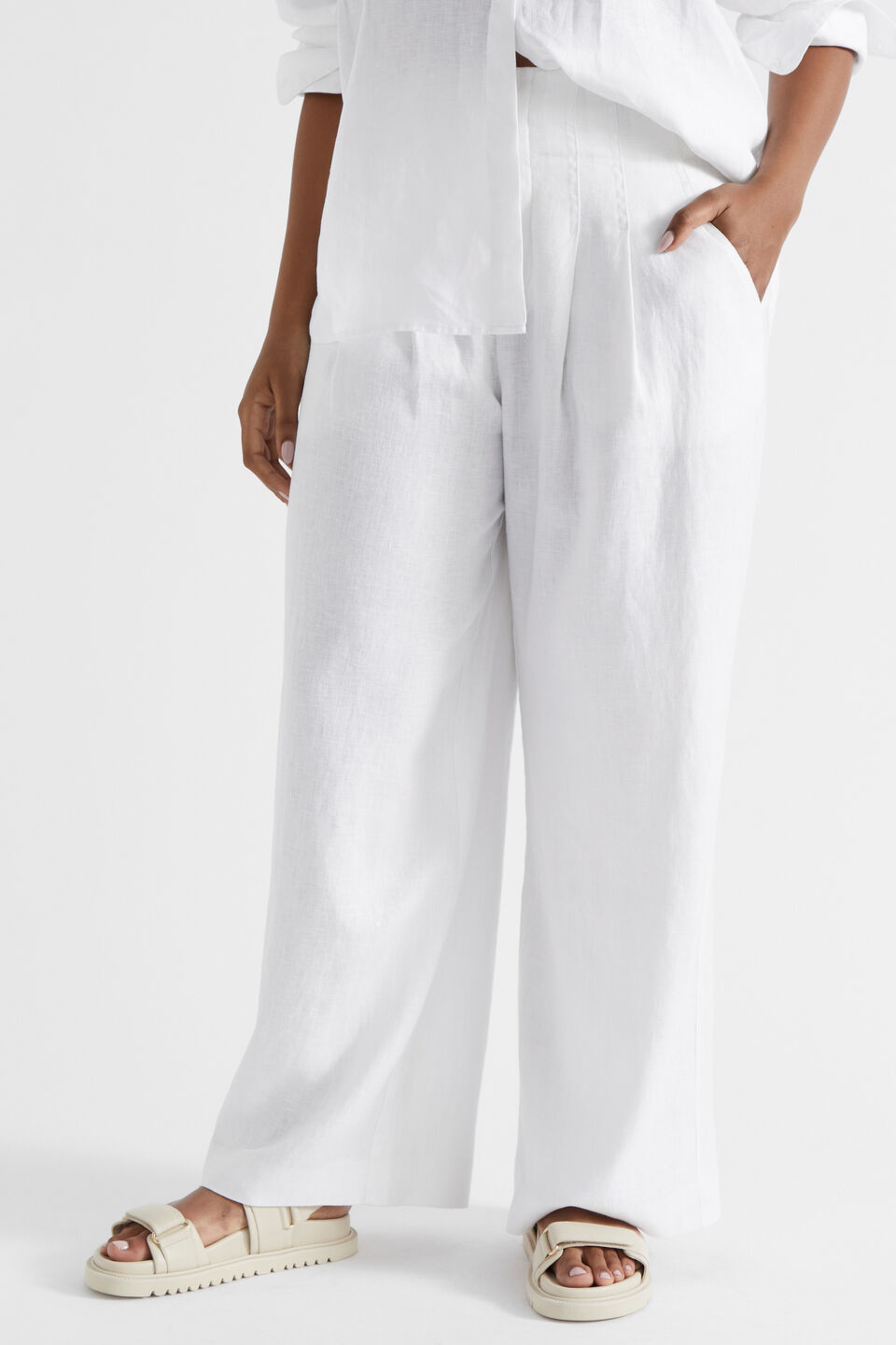 Core Linen Palazzo Pant  Whisper White