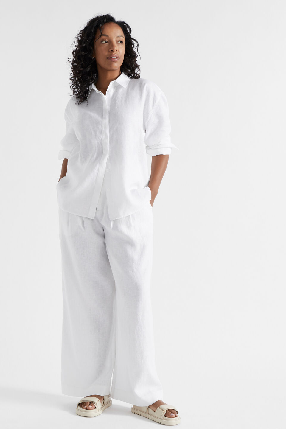 Core Linen Palazzo Pant  Whisper White