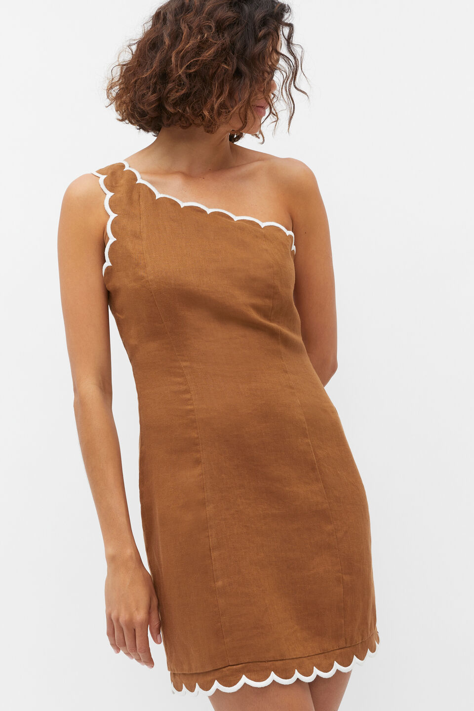 Scallop One Shoulder Mini Dress  Cinnamon Spice