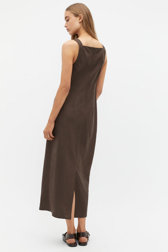 Linen Square Neck Bias Slip Dress  Dark Espresso  hi-res