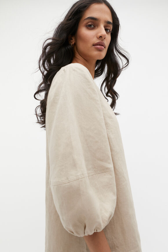 Linen V Neck Seam Detail Mini Dress  Cool Sand  hi-res