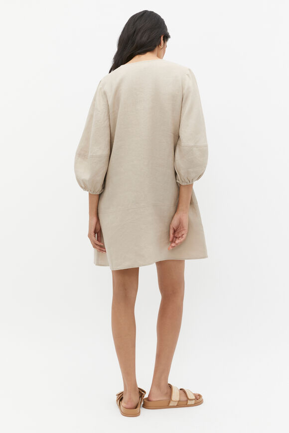 Linen V Neck Seam Detail Mini Dress  Cool Sand  hi-res