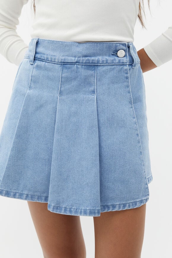 Denim Pleat Skort  Clean Blue Wash  hi-res