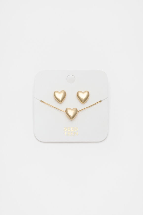 Heart Necklace and Earring Set  Gold  hi-res