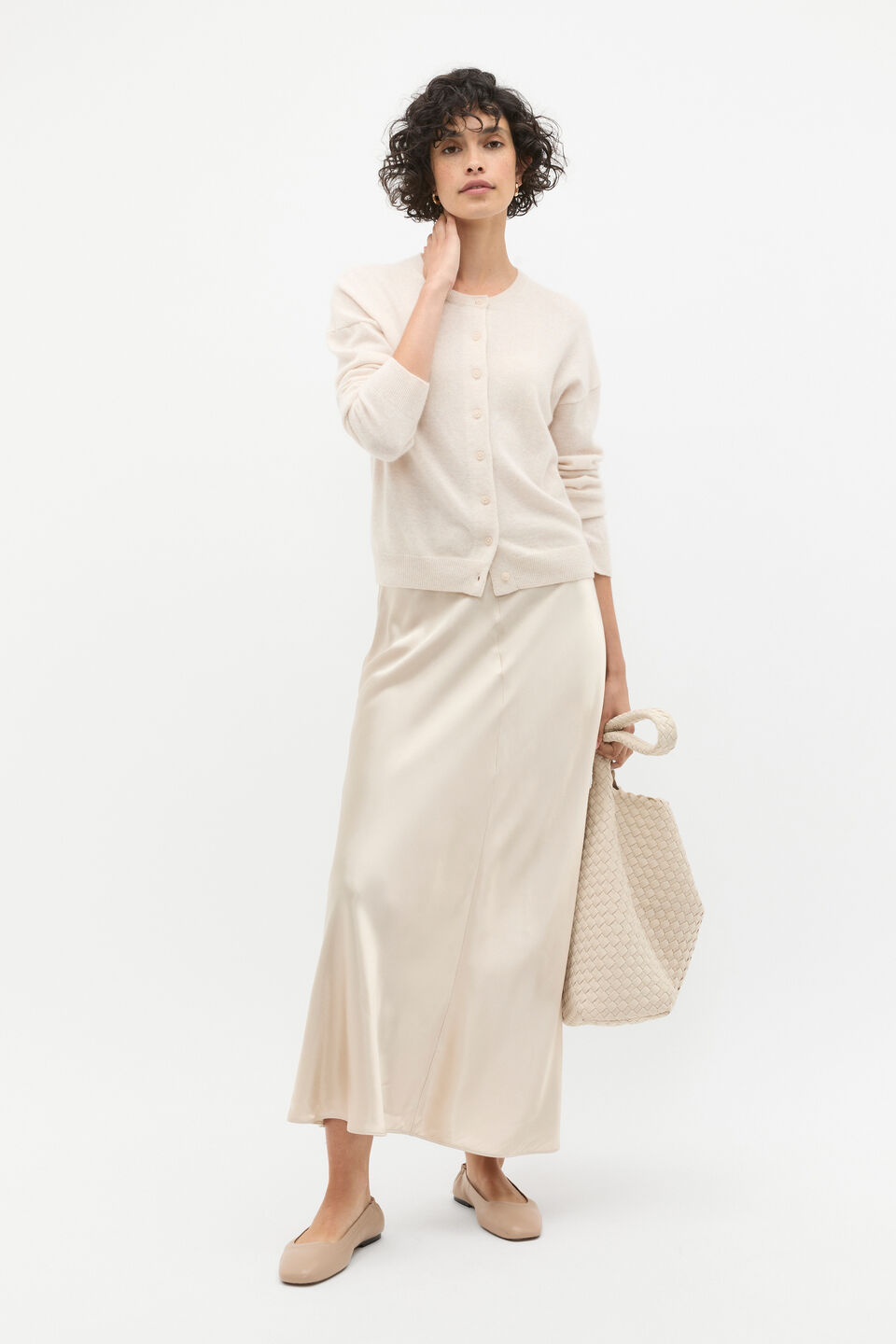 Cashmere Button Knit Cardigan  Oat Marle