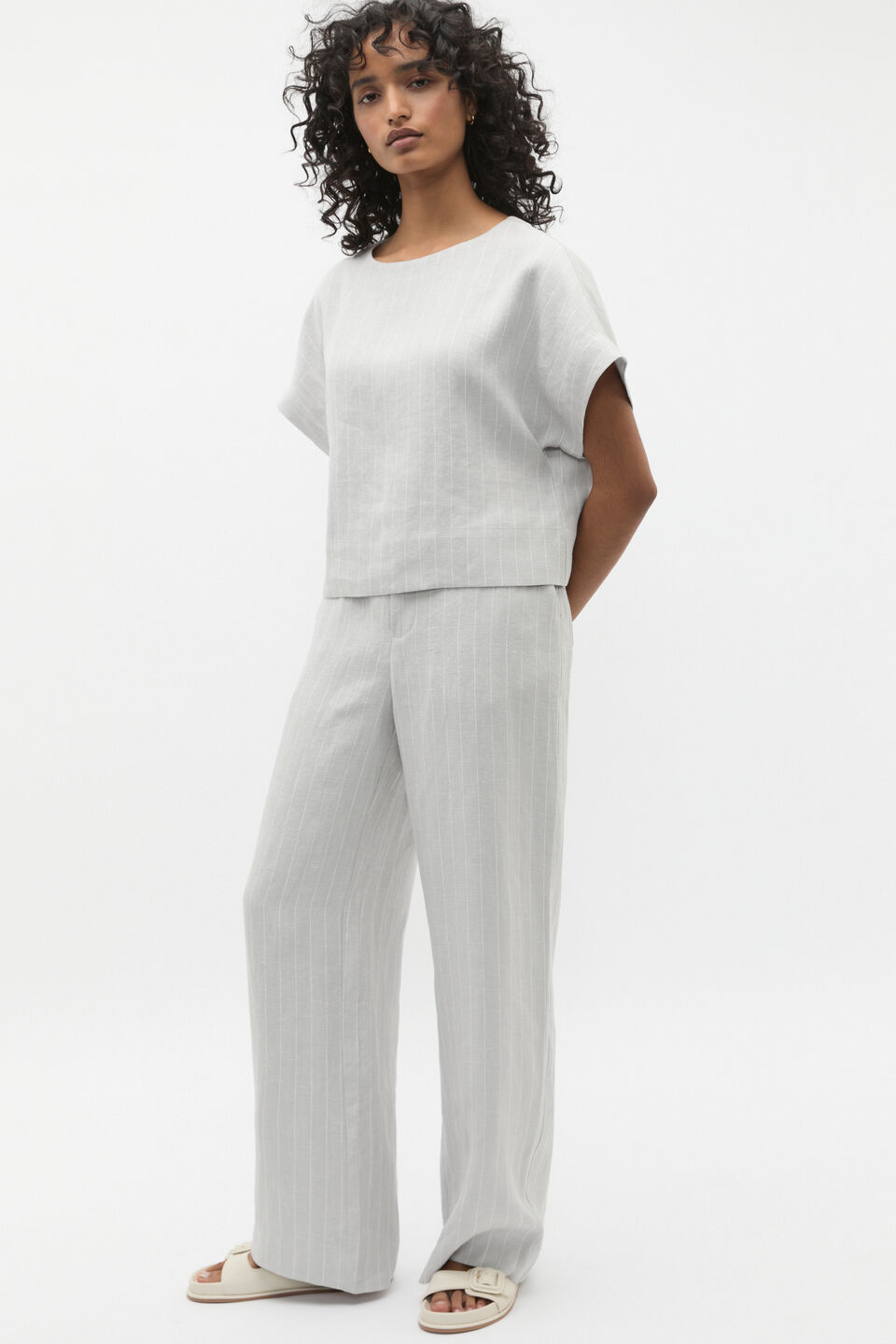 Linen Pinstripe Tee  Cloud Grey Pinstripe