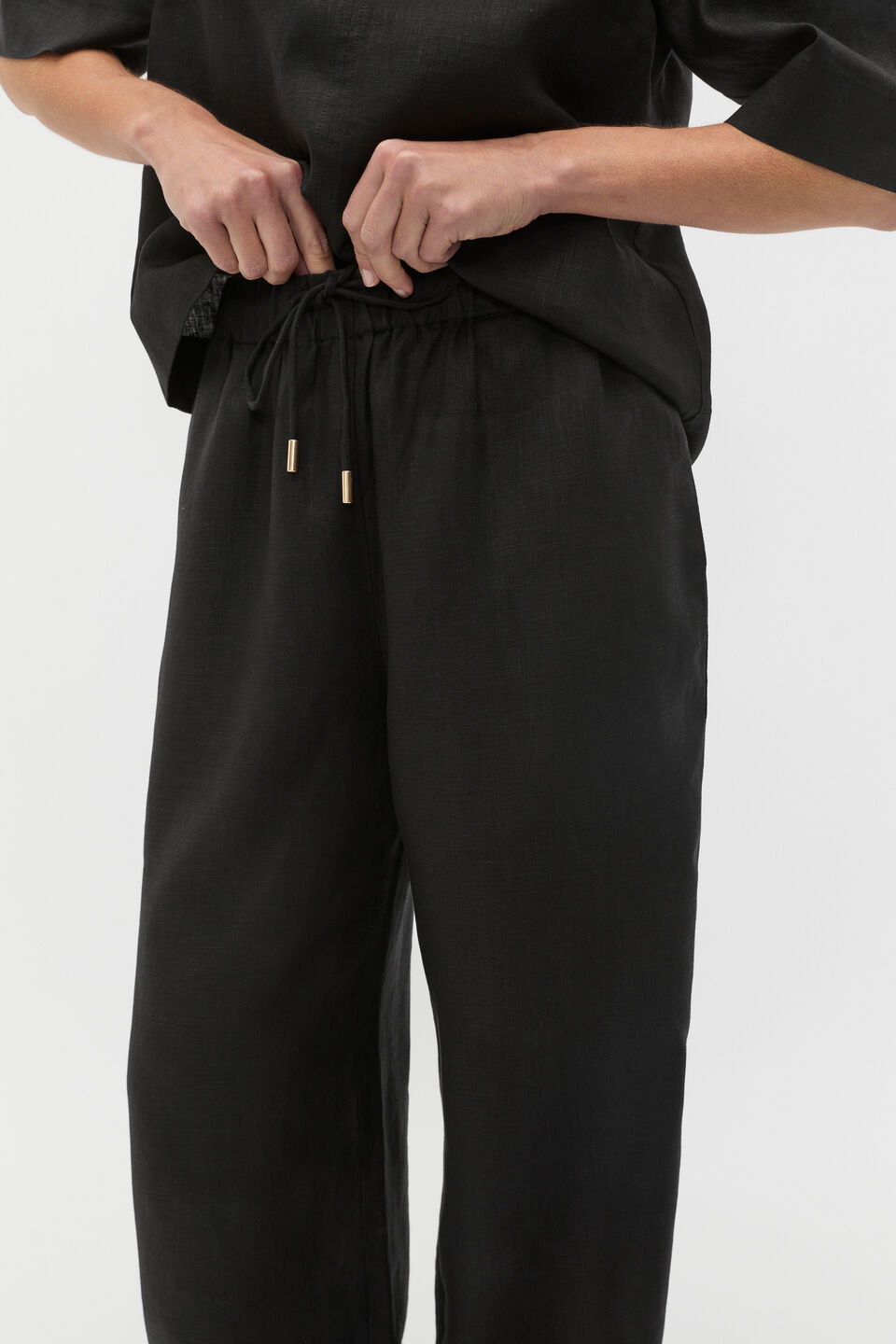 Core Linen Casual Tie Pant  Black