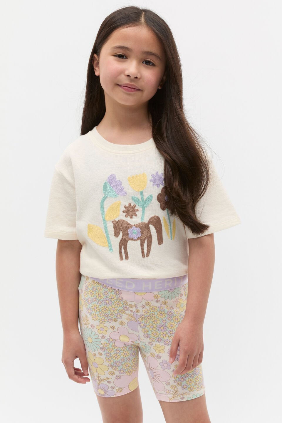 Floral Bike Short  Vintage Cream