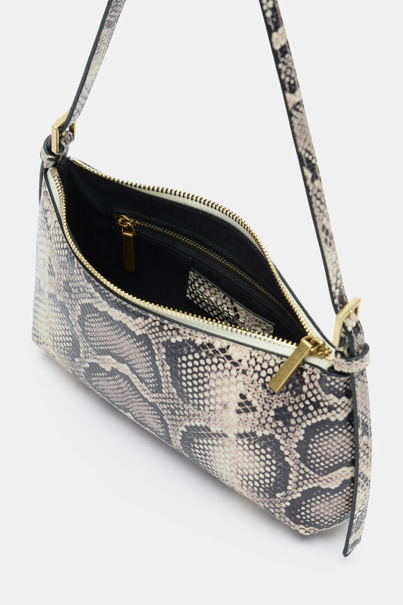 Leather Shoulder Bag  Snake Print  hi-res