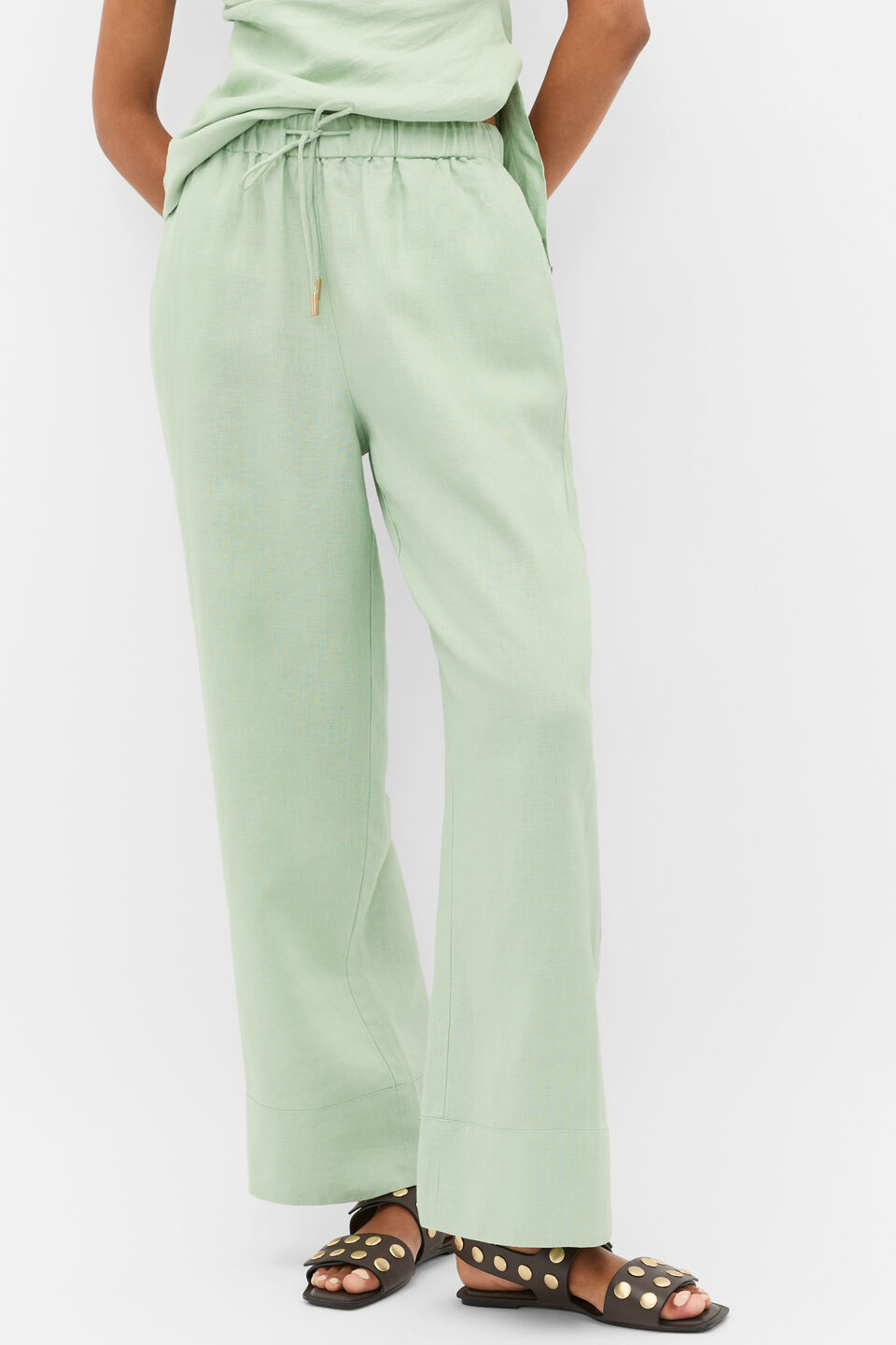 Core Linen Casual Tie Pant  Eucalyptus