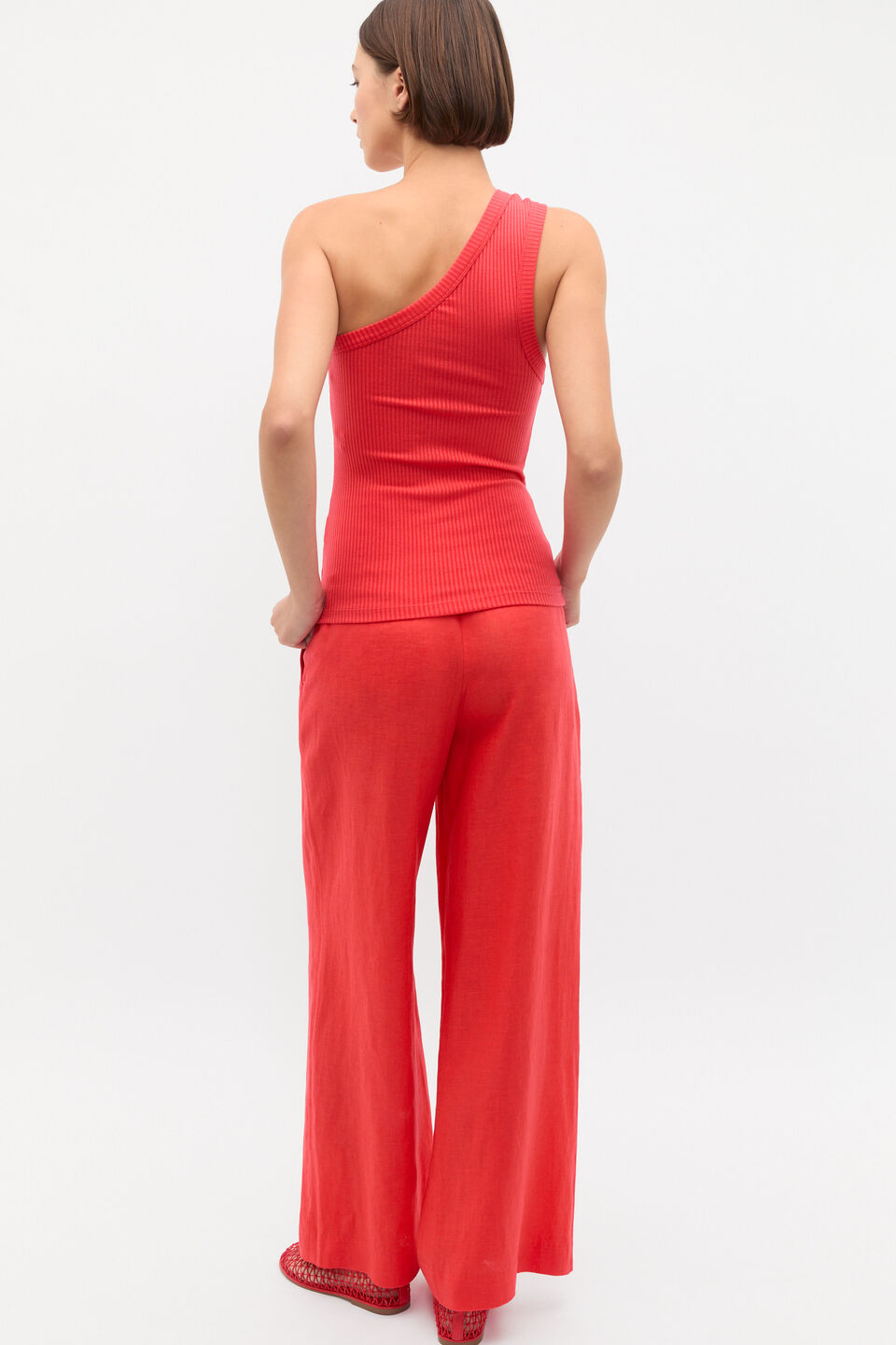 Rib One Shoulder Tank  Electric Crimson