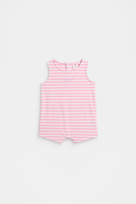 Stripe Romper  Candy Pink  hi-res