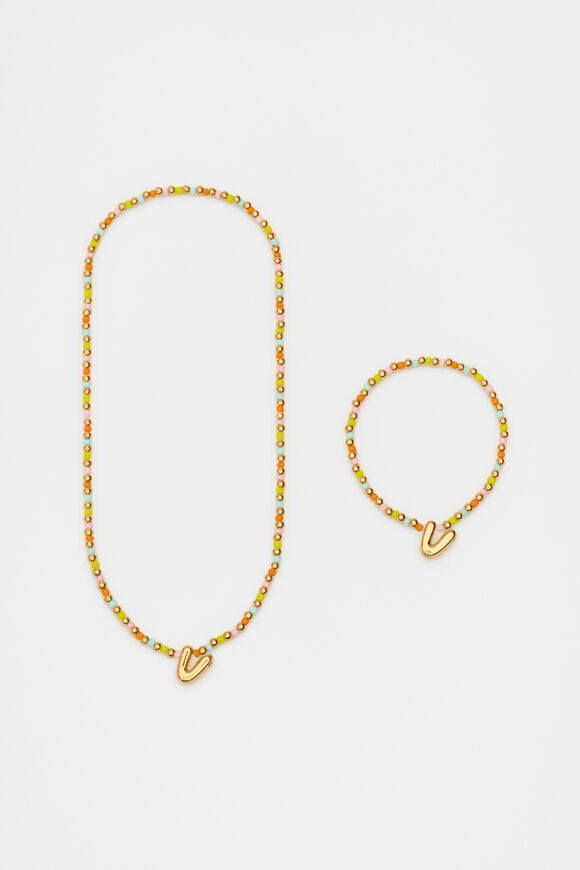 Initial Necklace And Bracelet Set  V  hi-res