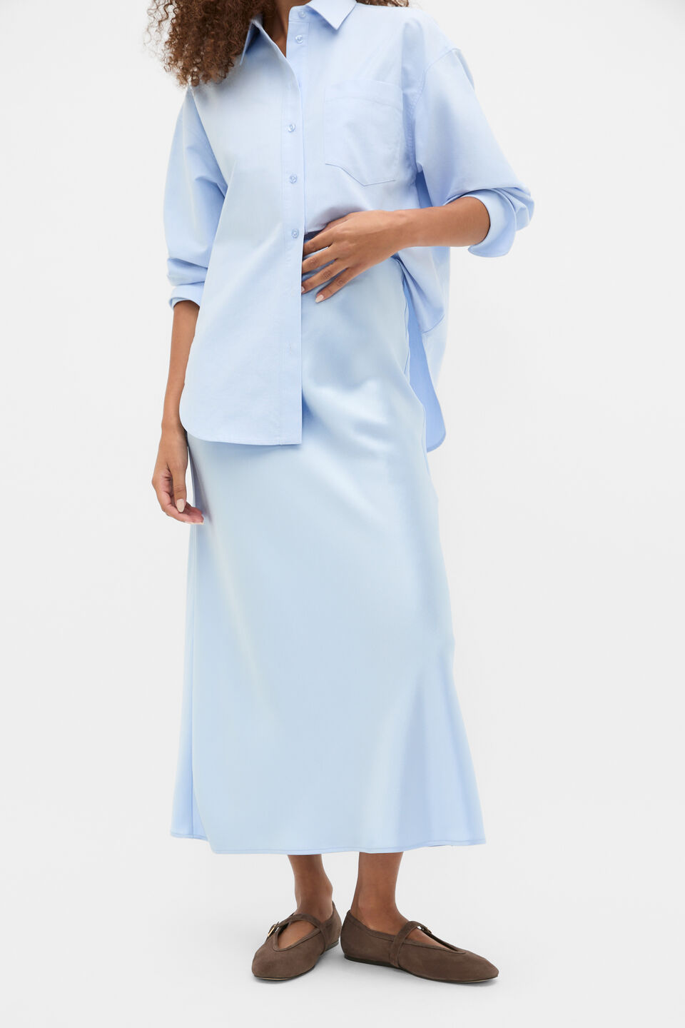 Satin Maxi Bias Skirt  Arctic Blue