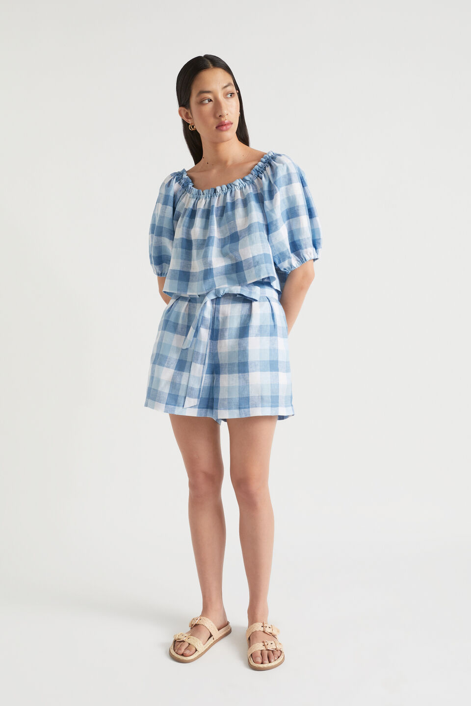 Linen Check Swing Top  Deep Navy Check