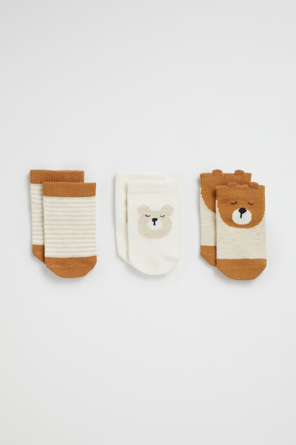 Bear Sock 3 Pack  Nutmeg  hi-res