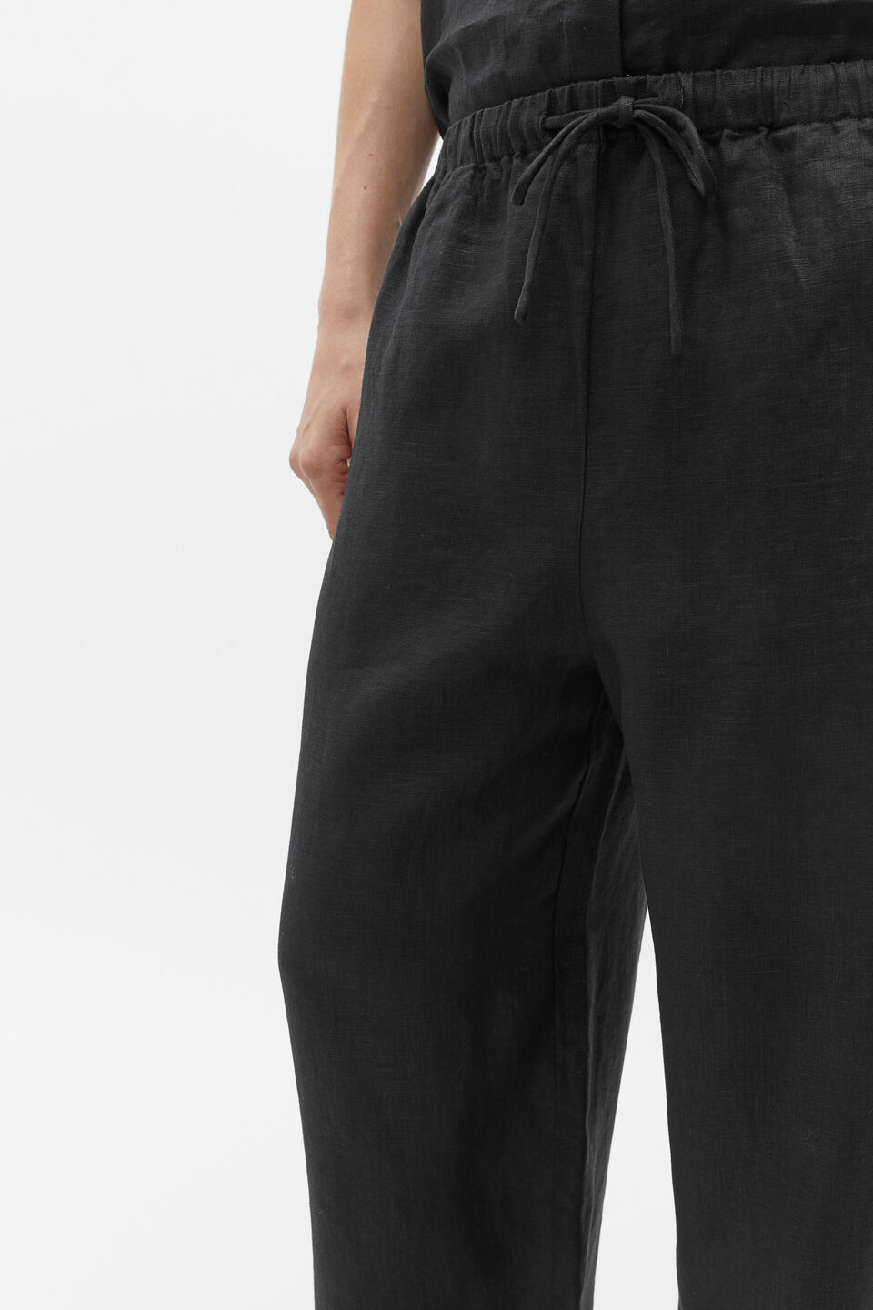 Core Linen Wide Leg Tie Pant  Black
