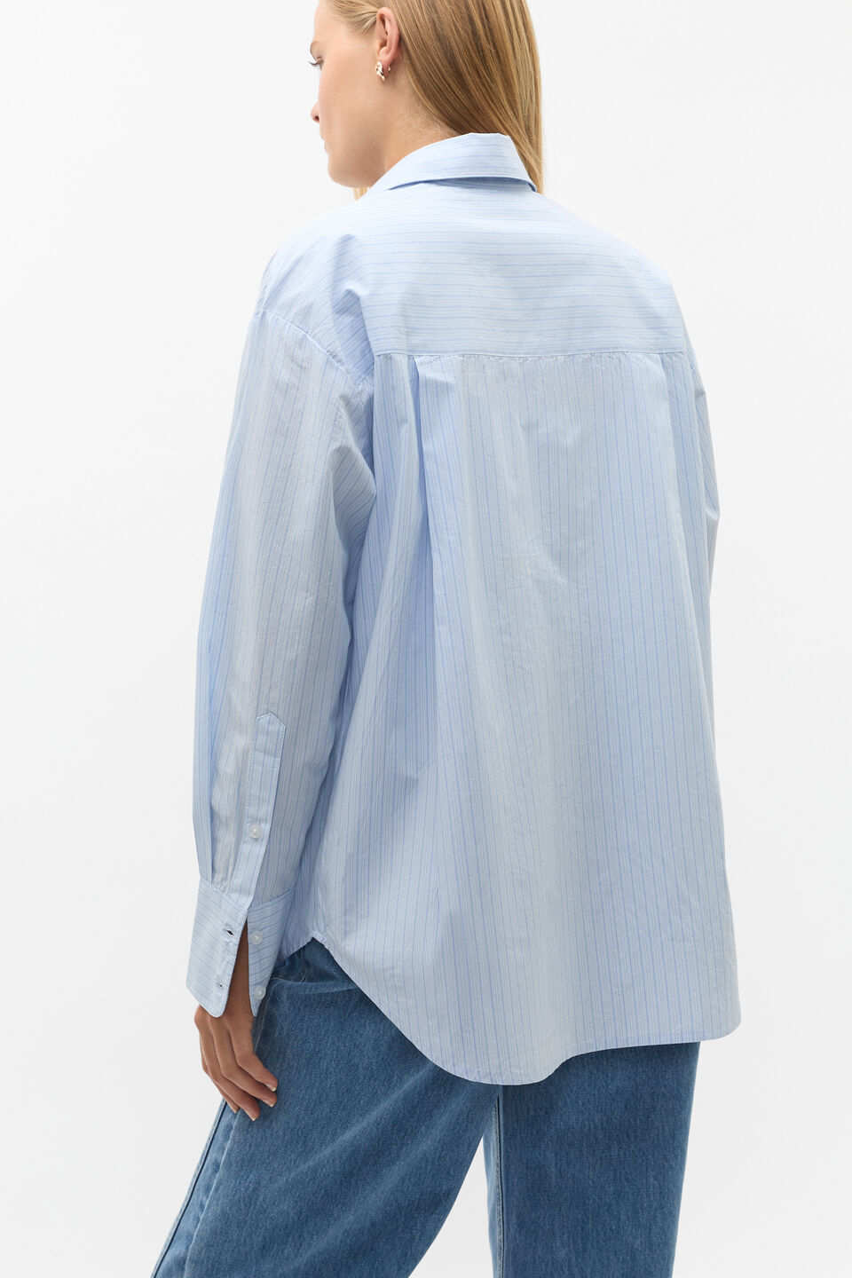 Poplin Pocket Front Shirt  Ice Blue Stripe