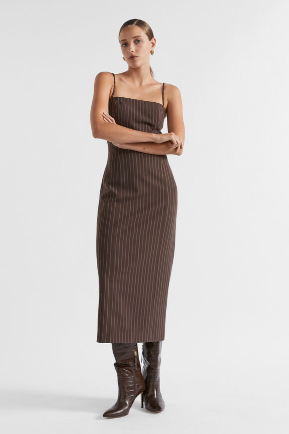 Tailored Midi Dress  Dark Espresso Pinstripe  hi-res