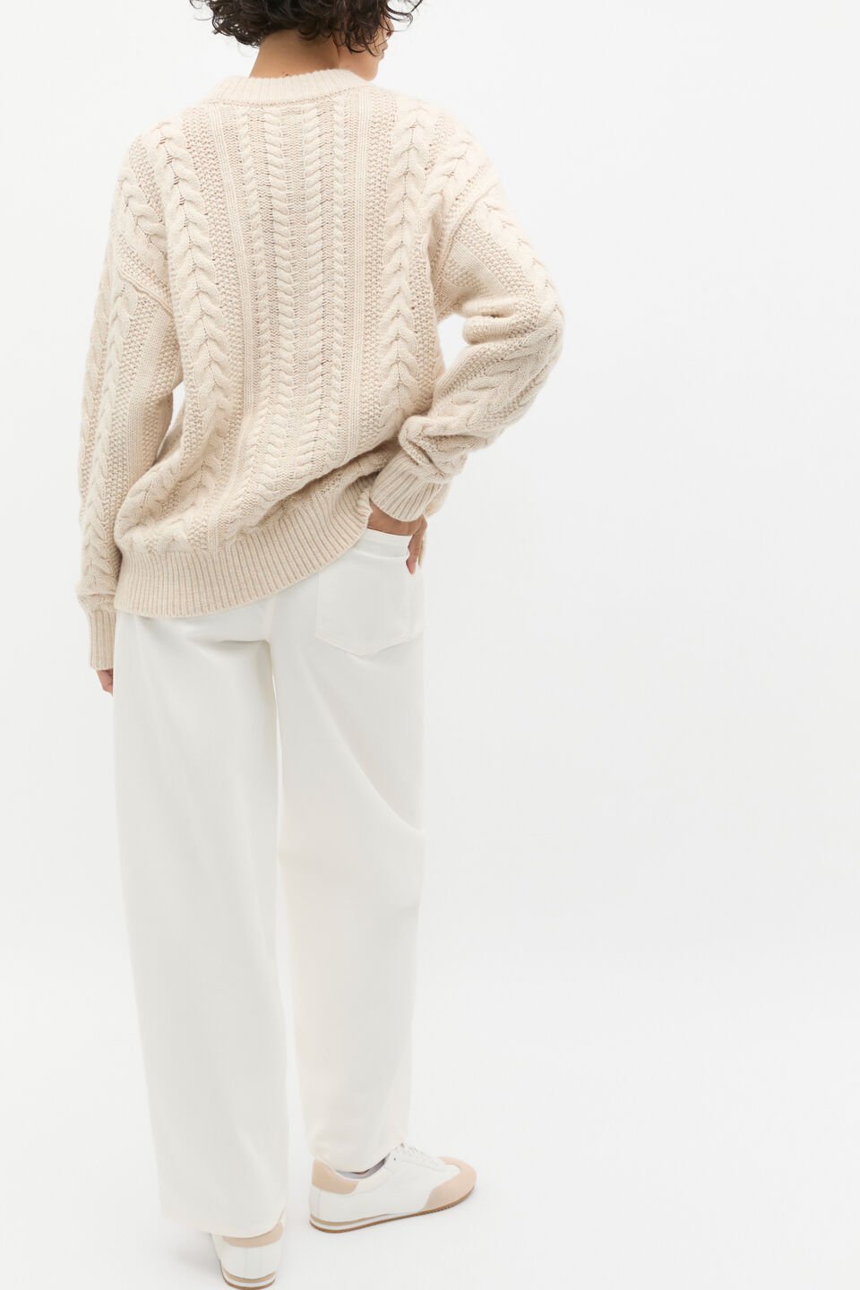 Cable Slouch Crew Neck Knit  Oat Marle