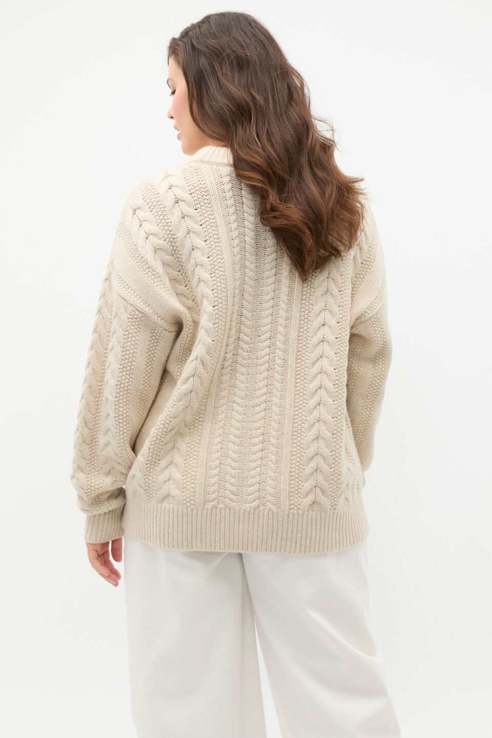 Cable Slouch Crew Neck Knit  Oat Marle