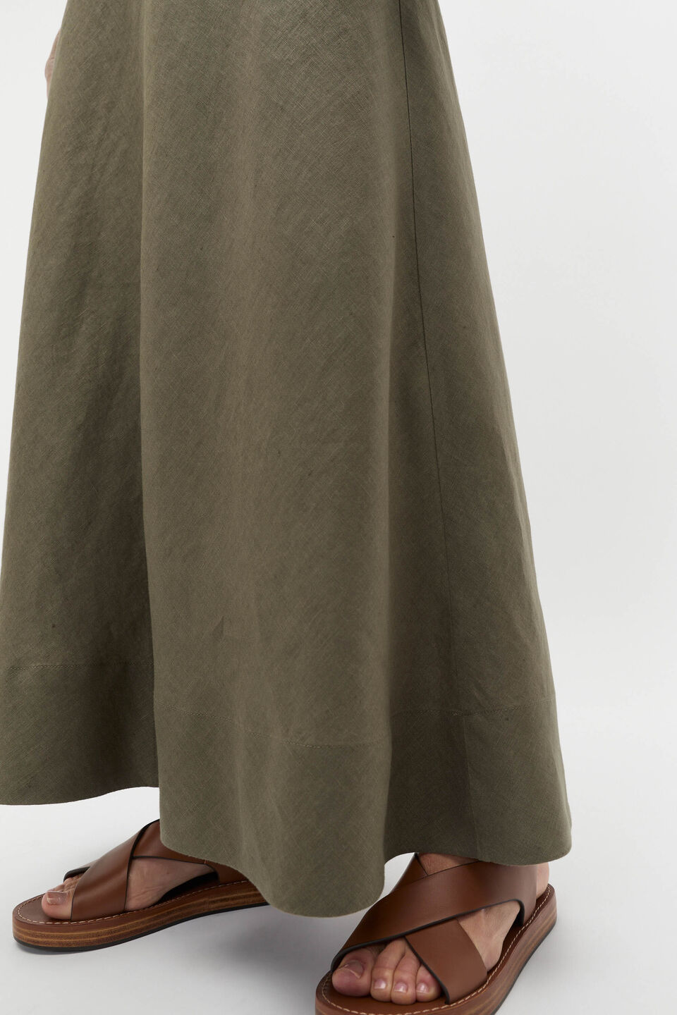 Core Linen Seam Front Skirt  Olive Leaf