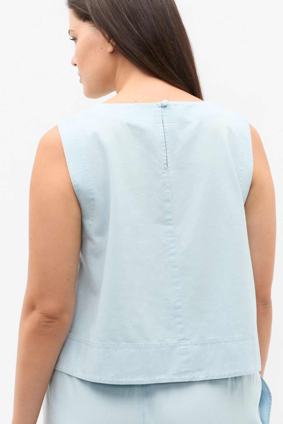 Chambray Boat Neck Shell Top  Chambray