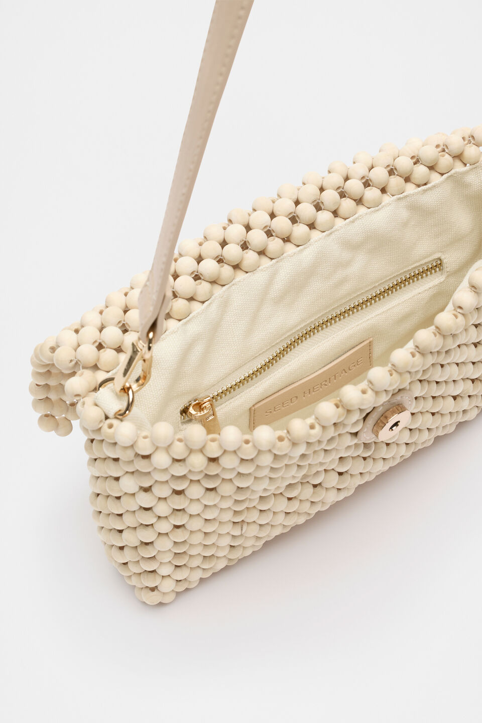 Beaded Shoulder Bag  Ecru