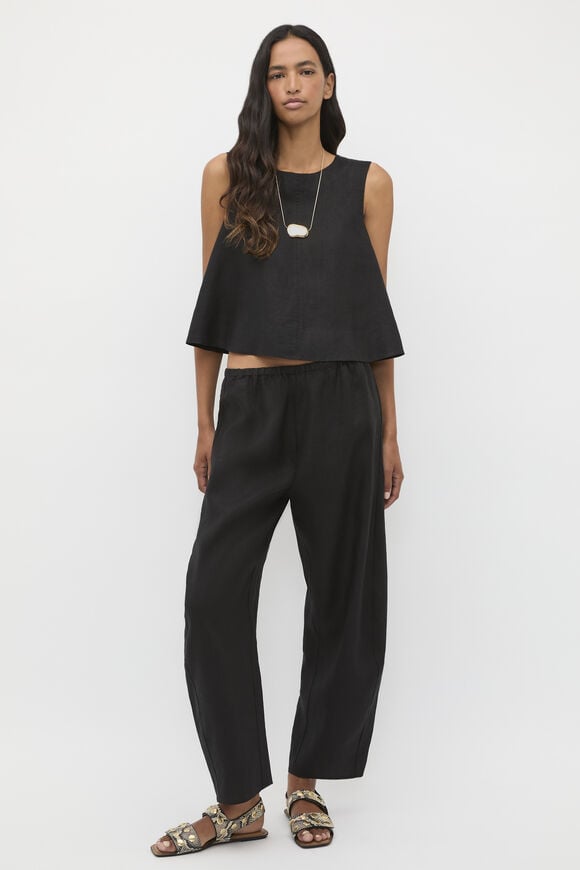 Linen Barrel Leg Elasticated Pant  Black  hi-res