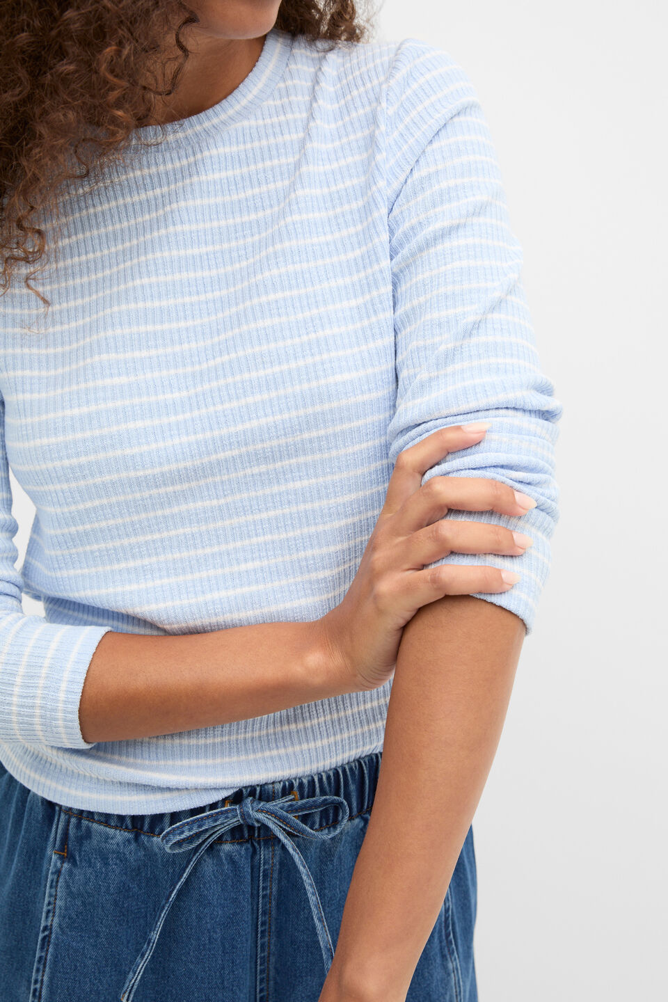 Self Stripe Textured Top  Arctic Blue Stripe