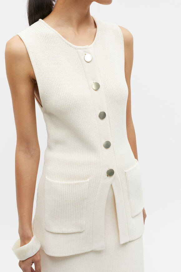 Crepe Rib Button Down Vest  Frappe  hi-res