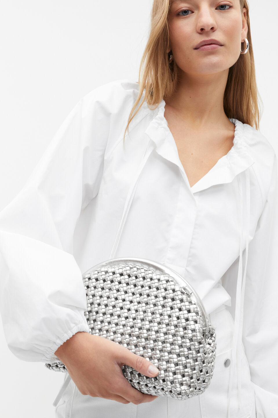 Framed Woven Pouch  Silver