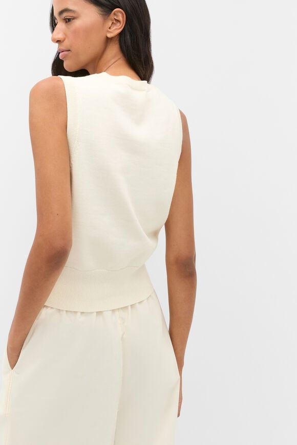 Cotton Blend Button Knit Vest  Coconut Cream  hi-res