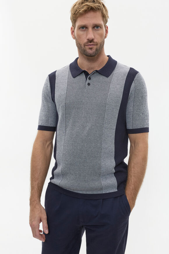 Micro Stripe Knit Polo  Midnight Blue Stripe  hi-res